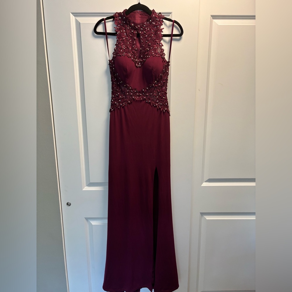 City Triangles Heart Maroon Prom Dress